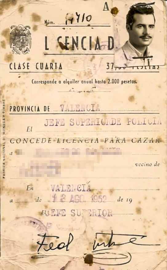 Licencia de caza de 1952.