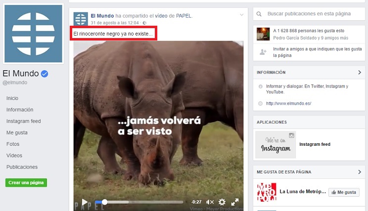 El rinoceronte negro ya no existe, asegura el diario El Mundo