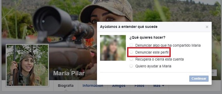 Captura de pantalla de cómo denunciar un perfil falso / Fotografía: Jara y Sedal