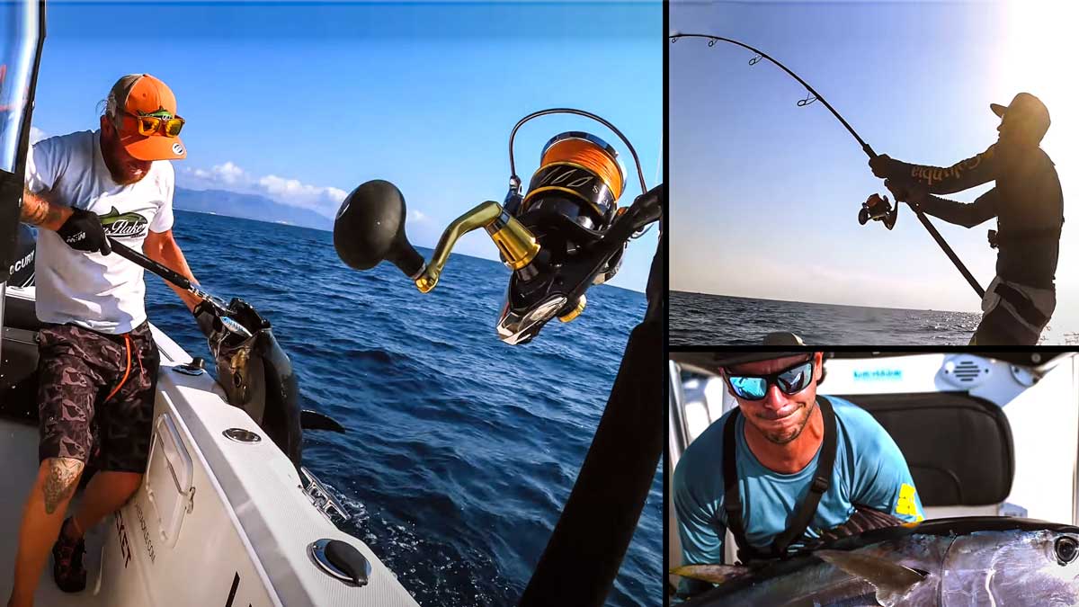 Graba cómo pesca a ‘popping’ un atún tan grande que apenas puede subirlo al barco en el Delta del Ebro