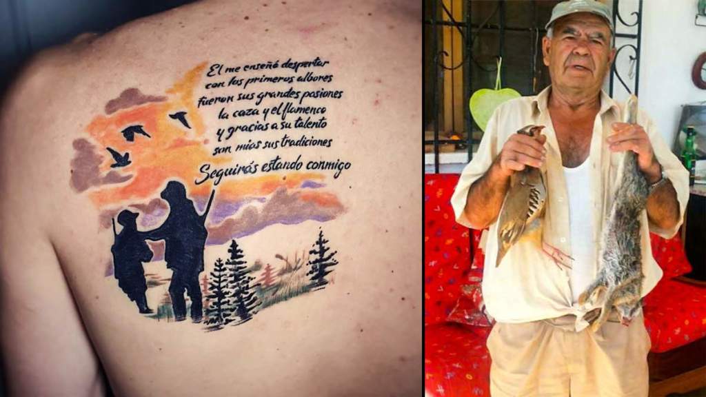 A la izquierda, el tatuaje. A la derecha, José Hervás, el padre de Cristian.