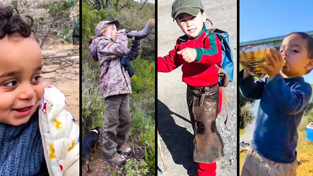 Cuatro niños que ya muestran su pasión por la caza.