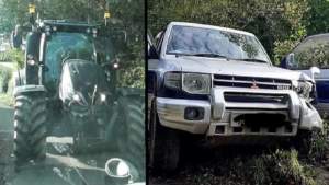 Un agricultor embiste con su tractor el coche de dos animalistas que trataban de boicotear una cacería