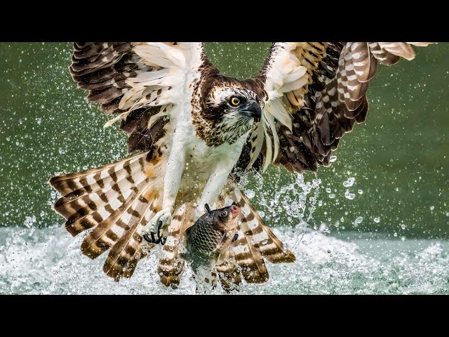 Así se ve a cámara lenta cómo un águila pescadora da caza a una presa