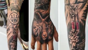 Este cazador se tatúa un brazo entero con motivos de caza: ciervo, jabalí, gamo, muflón…
