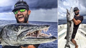 Un pescador sevillano captura una gigantesca barracuda de 20 kilos