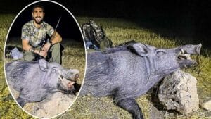 Un joven caza un gran jabalí de 120 kilos en Granada gracias a una moneda