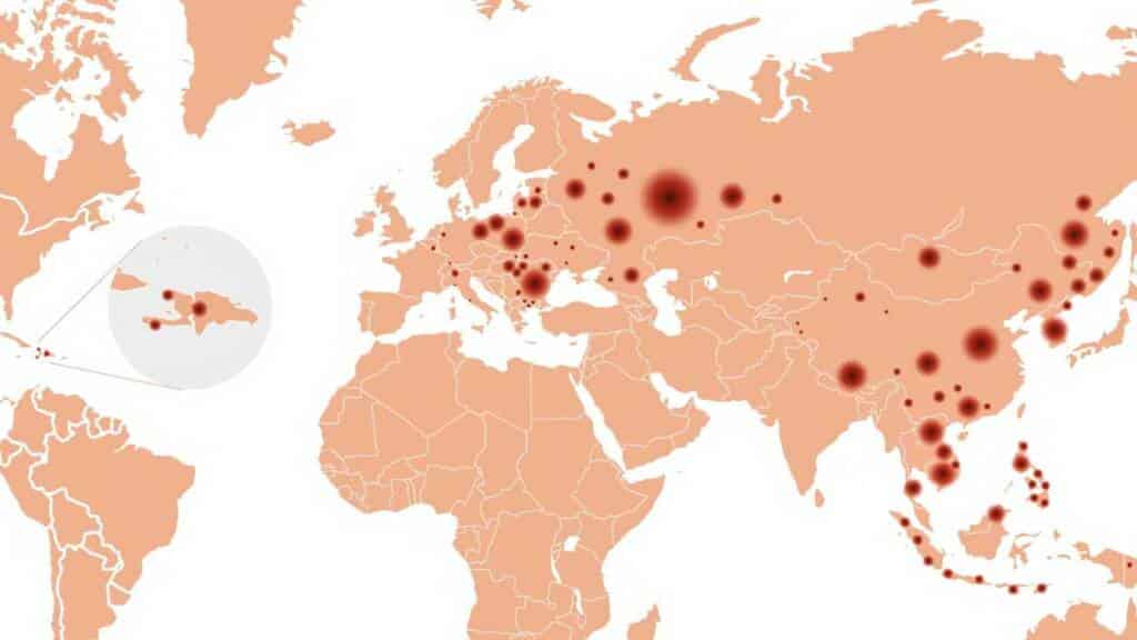 Mapa de distibución de la peste porcina africana a octubre de 2022.