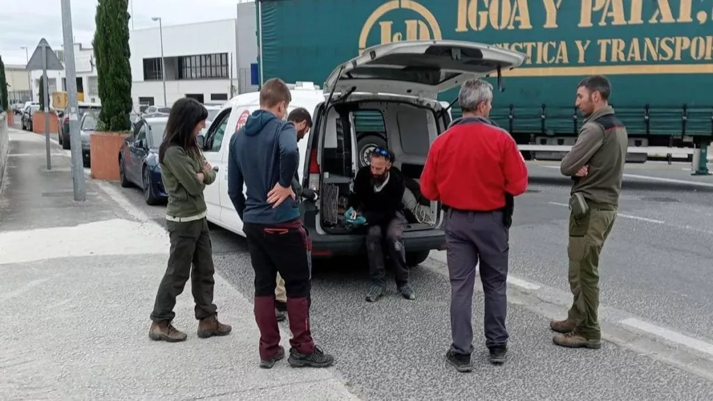 Imagen de los profesionales tras dar captura al corzo en Pamplona