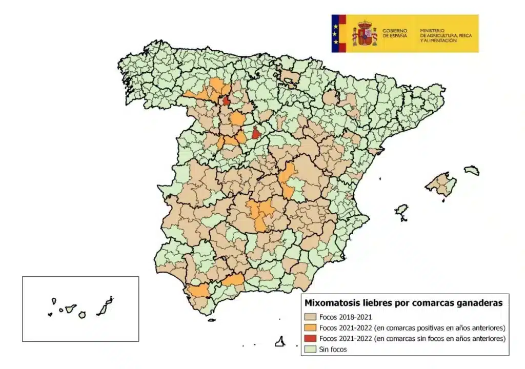 Mapa mixomatosis en liebres en España