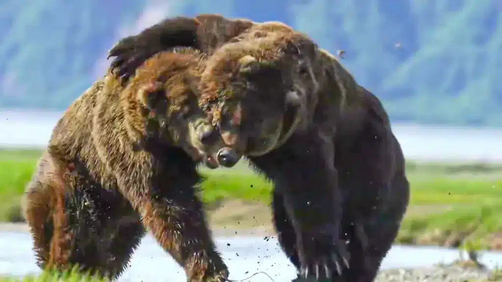 Dos osos en plena pelea.