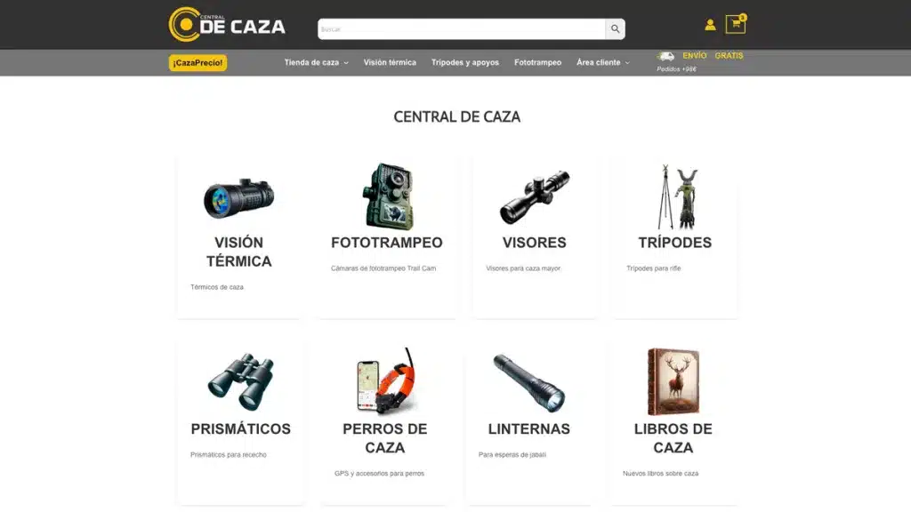Vista de la web www.centraldecaza.com