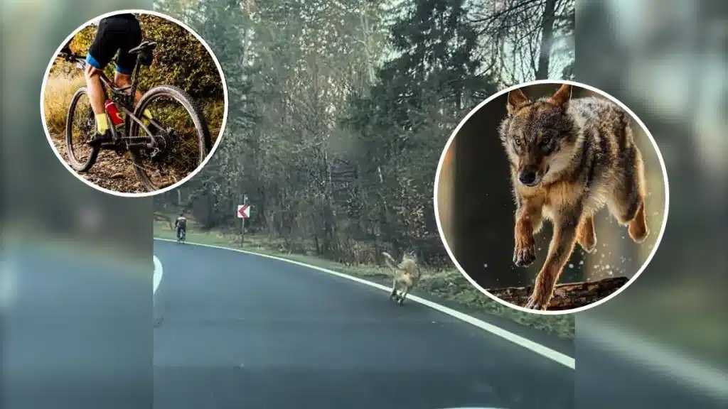 Un conductor salva a un ciclista que estaba siendo perseguido por un lobo
