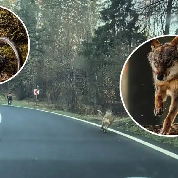 Un conductor salva a un ciclista que estaba siendo perseguido por un lobo