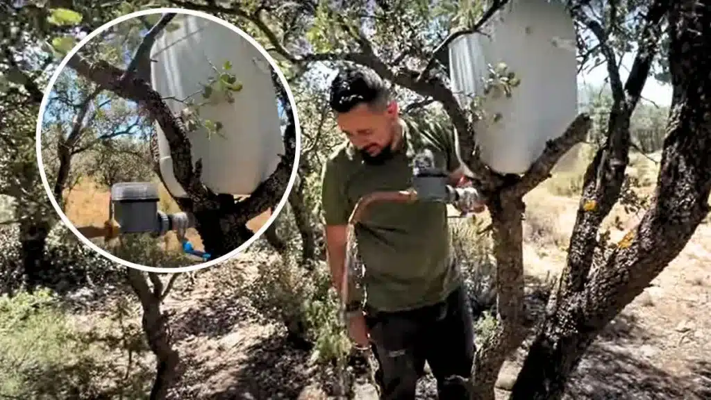 Un cazador y fontanero diseña un original sistema para dar agua a los animales salvajes durante el verano