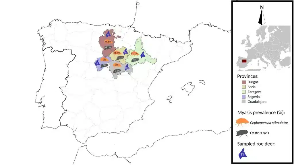 Mapa de la zona donde se ha llevado a cabo el estudio con los resultados.