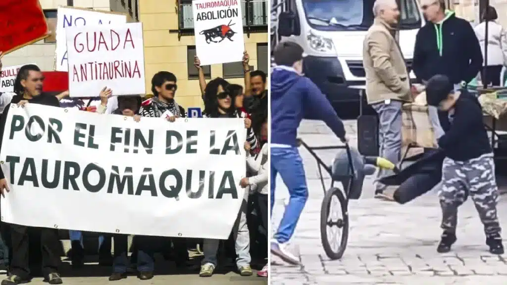 niños torean frente a manifestación antitaurina