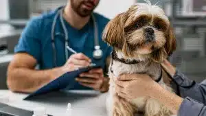Un perro en el veterinario.