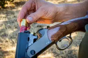 Un cazador carga un cartucho de plomo.