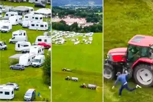 Varias escenas del vídeo de los agricultores rociando estiércol.