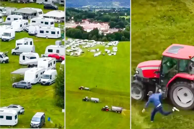 Varias escenas del vídeo de los agricultores rociando estiércol.