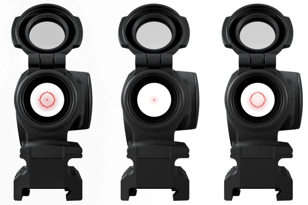 Las tres retículas que se pueden seleccionar en el Duty RDS MR.