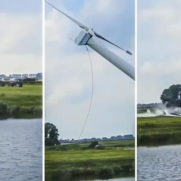 agricultores derriban molino eólico