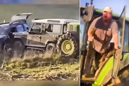 agricultor golpea coches cazadores