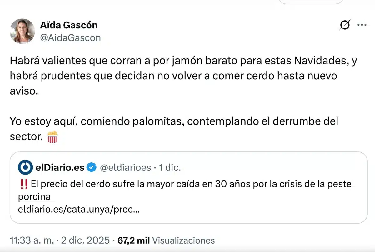 El tuit publicado por Aida Gascón.
