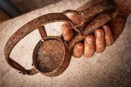 Recreación de un cepo de caza.