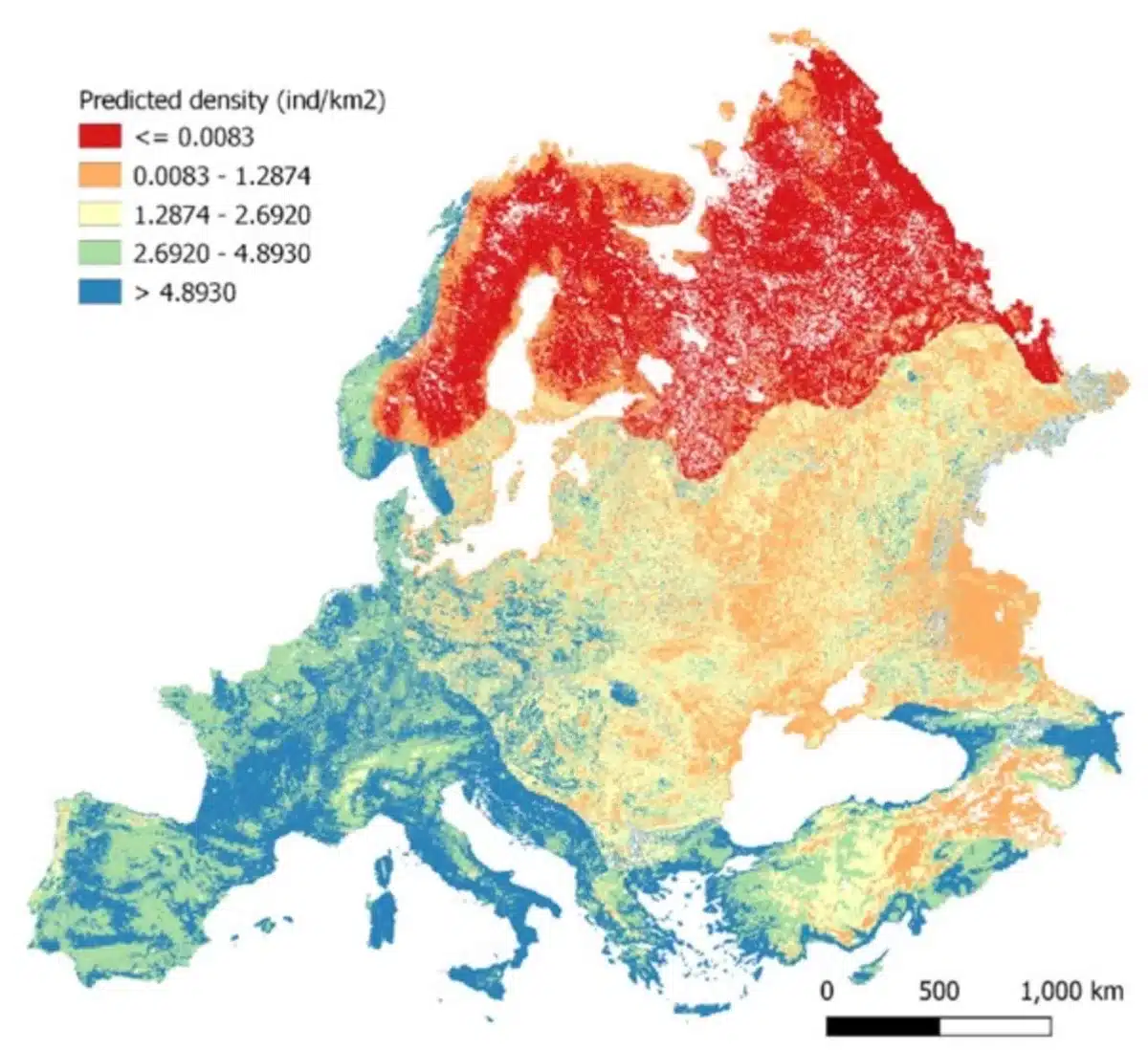 Densidad de jabalíes prevista antes de la PPA basada en los resultados de caza.