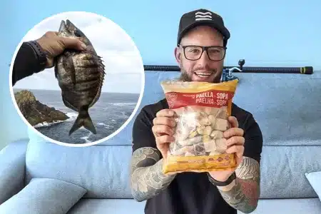 preparado de paella de Mercadona como cebo para pescar