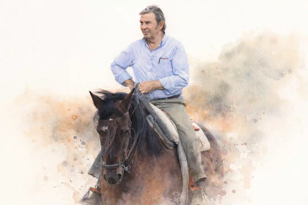 José María, a caballo.