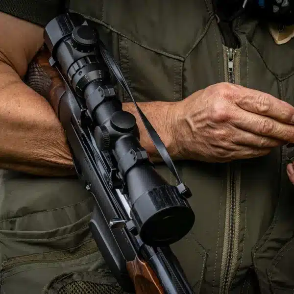 Cazador cargando su rifle.