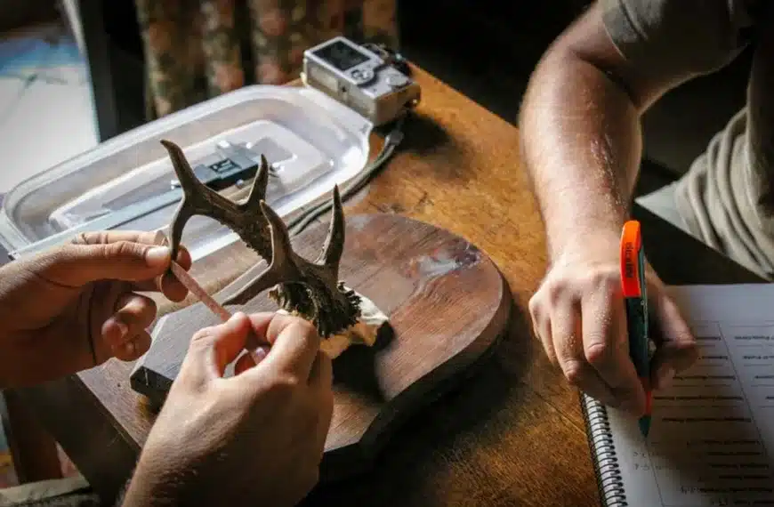 Midiendo un trofeo de corzo durante el estudio.
