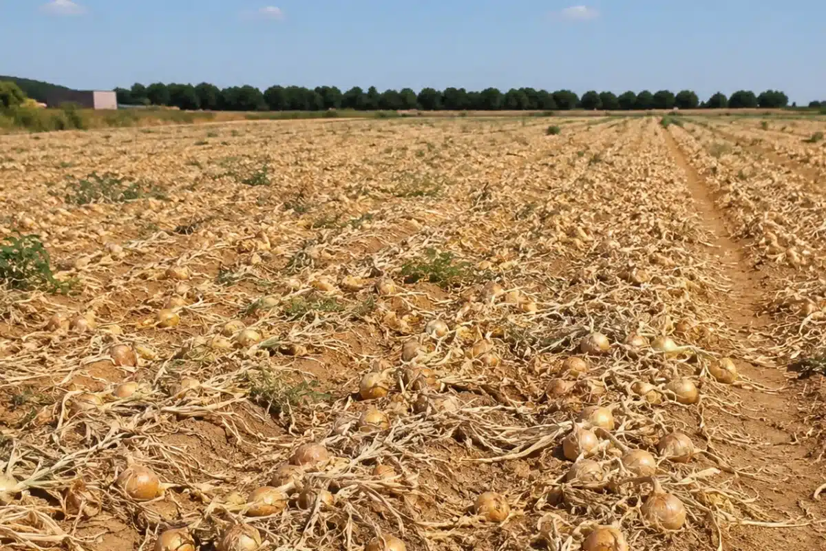 Agricultor destruye campo 250.000 kilos cebollas