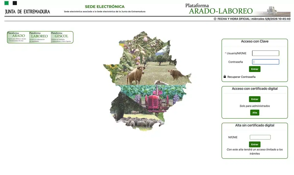 Acceso a la plataforma Arado