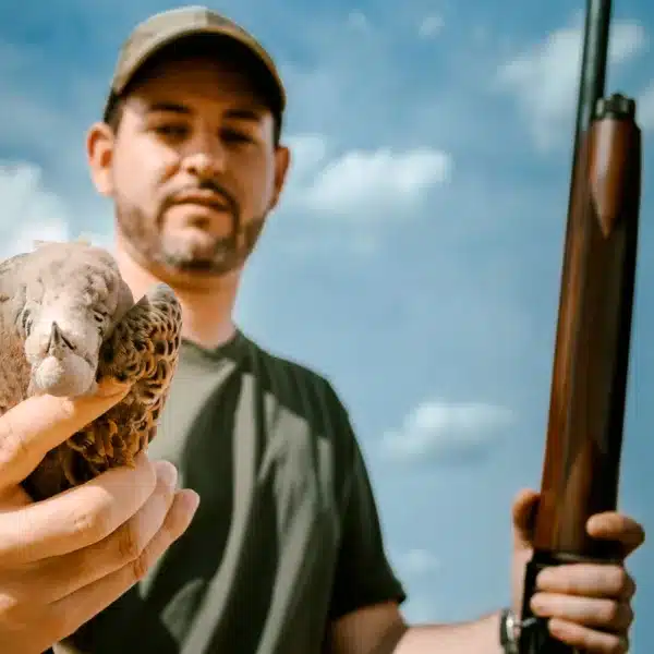 Un cazador recoge una tórtola.