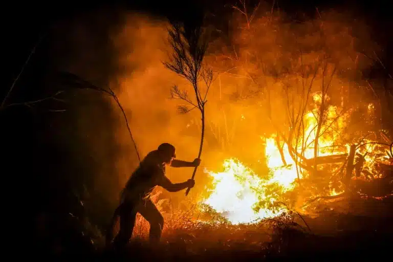 Los Gallardos, 11 de julio de 2026, un hombre trata de luchar contra un incendio.