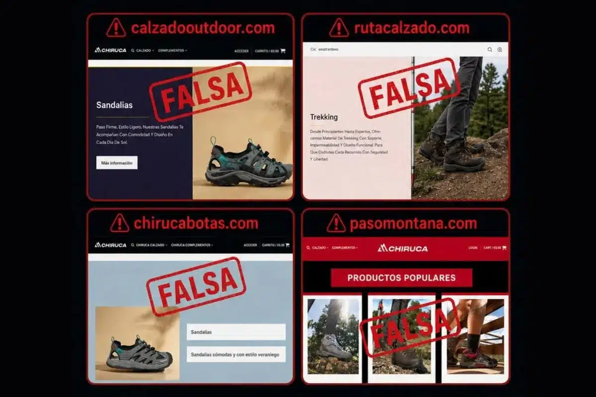Mensaje de Chiruca alertando de cuatro webs falsas.