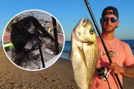 pescador rayo caña