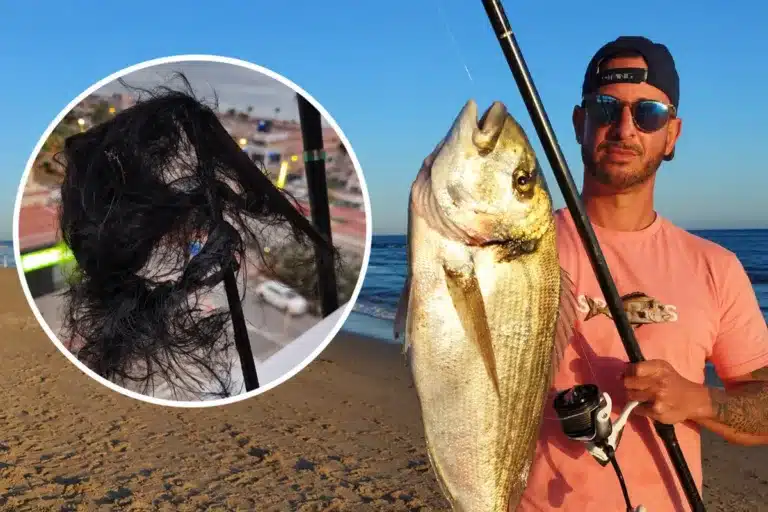 pescador rayo caña