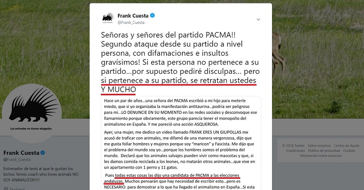 Frank Cuesta contesta a candidata de PACMA