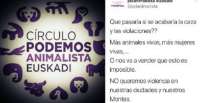 Una cuenta de Podemos compara a los cazadores con violadores en Twitter