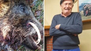 Un abuelo de 81 años caza un jabalí alunado cuyo colmillo se estaba clavando en su jeta