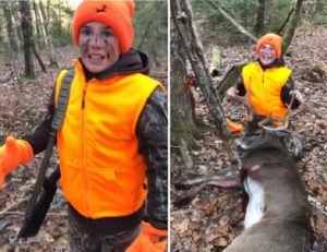 Padre e hijo se emocionan después de cazar un gran ciervo