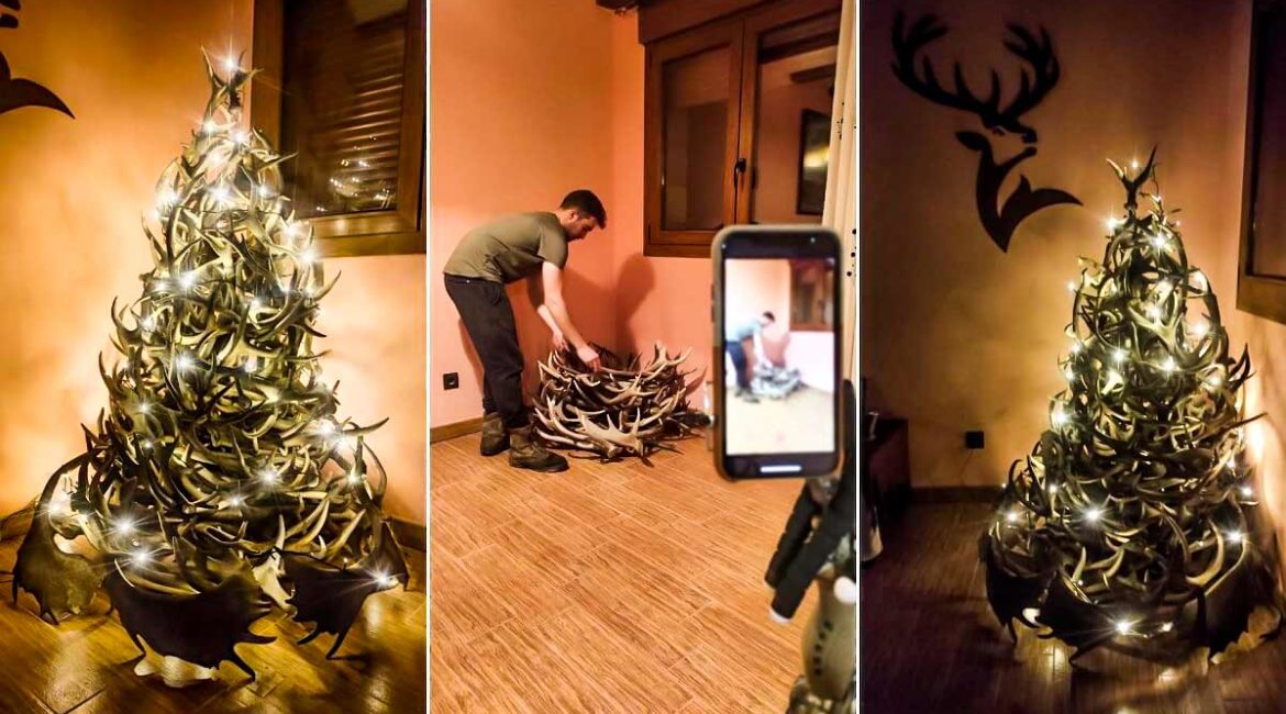 Varias imágenes del proceso de realización del árbol de navidad con cuernas de ciervo © A. J.