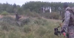 Un cazador se topa con un ciervo atrapado en el barro