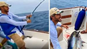 Pesca de mar: Graban la dura lucha del torero Manuel Escribano con un atún rojo en el Estrecho