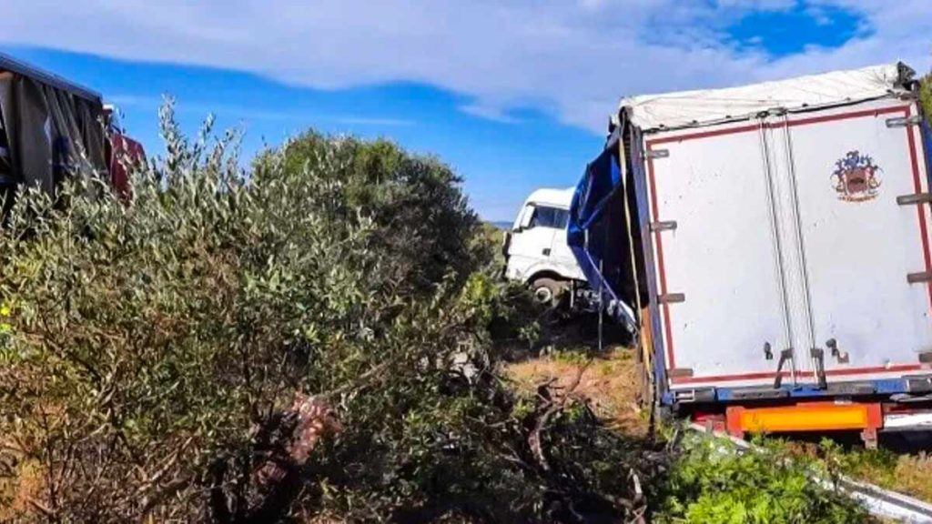 El camión dañado que salió de la carretera. © Diari de Tarragona